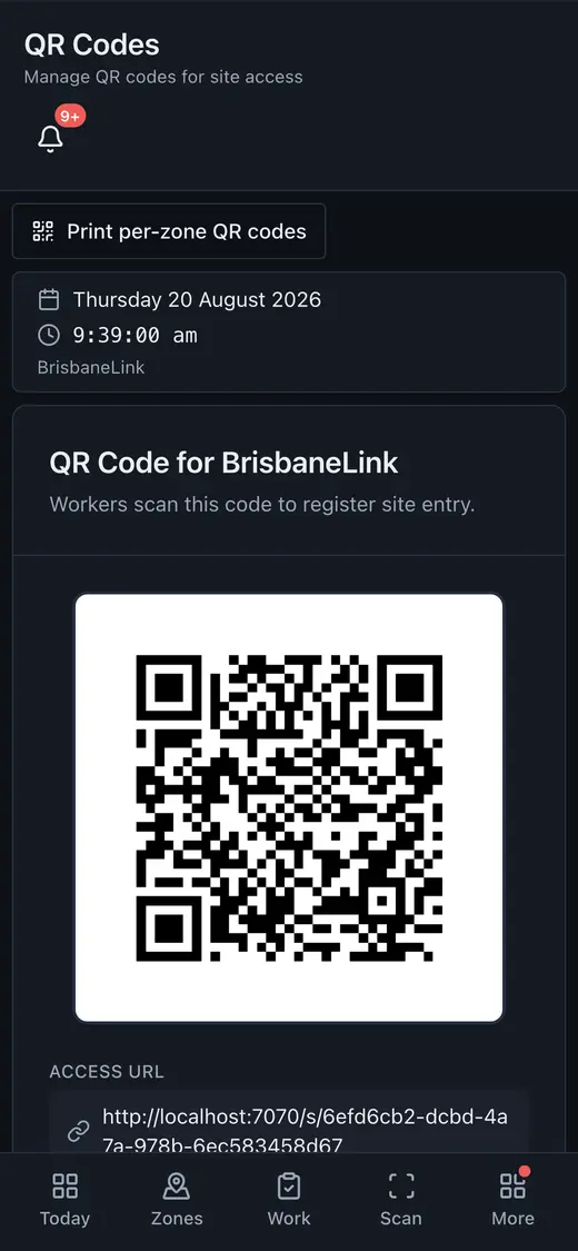Print per-zone QR codes
