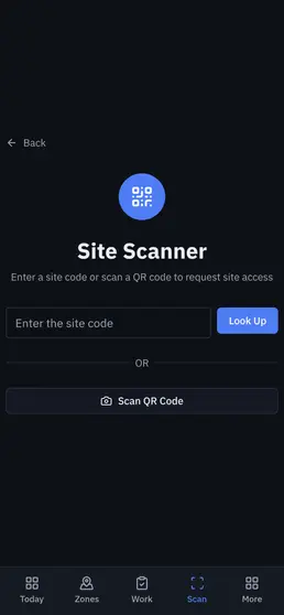 Phone camera opening a ToolboxFM zone from its QR code