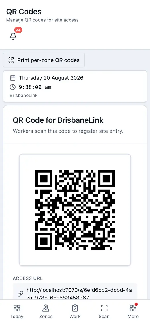 Print per-zone QR codes