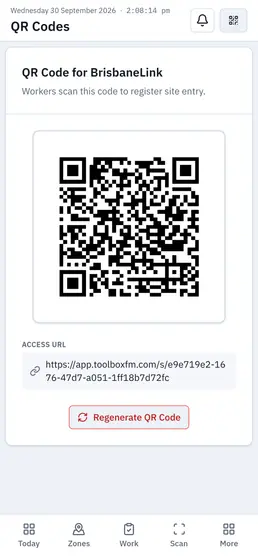 QR codes generated for each exclusion zone, ready to print